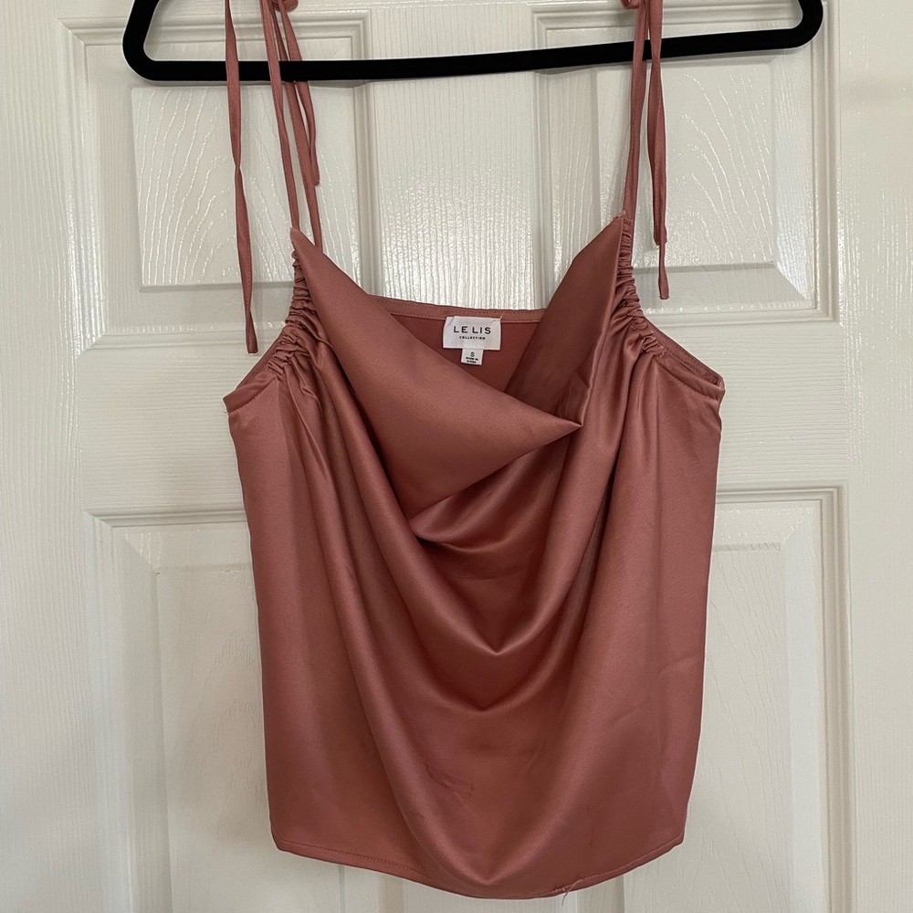 Satin Pink Cowl Neck Tie Strap Tank